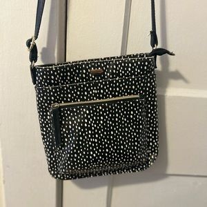 Black and white long over the shoulder handbag